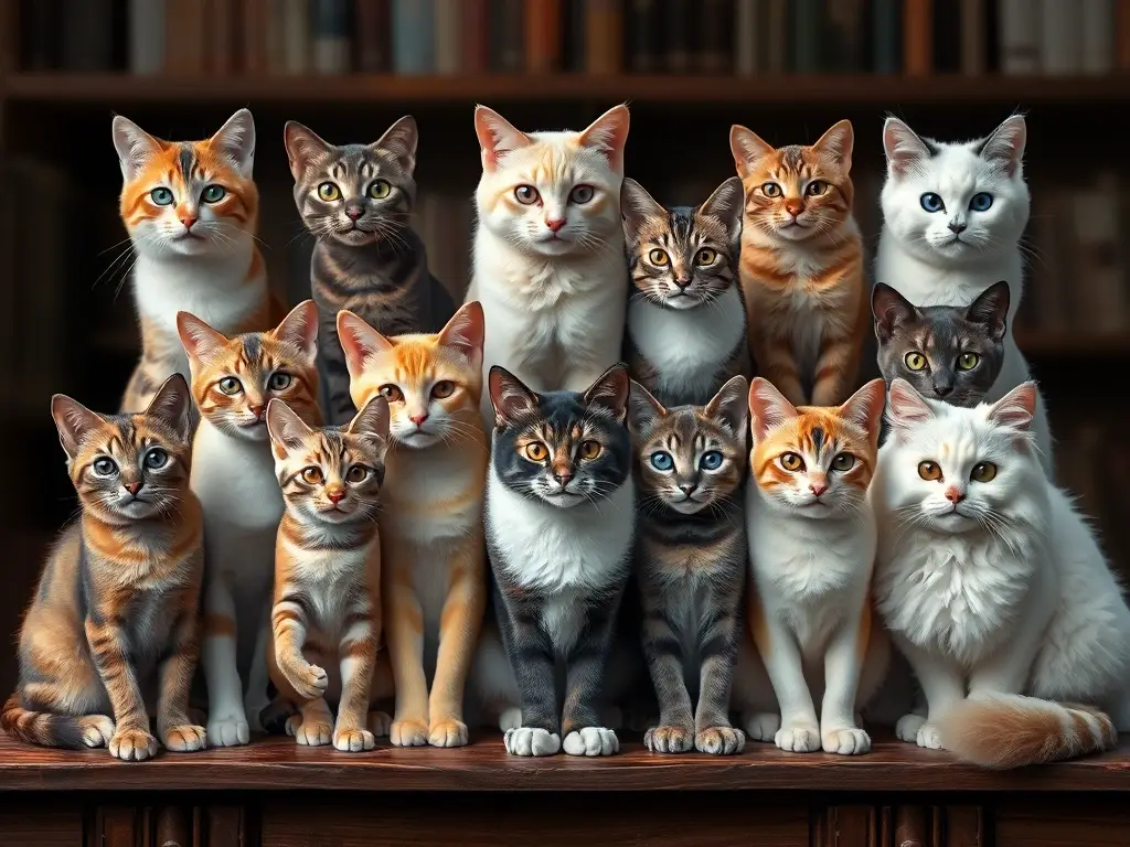 Foto realista de 12 gatos elegantes