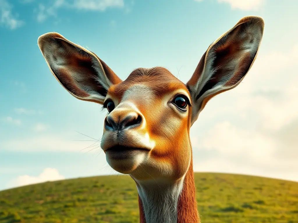 Fotorealistic retrato detallado de un conejo gigante con un paisaje verde