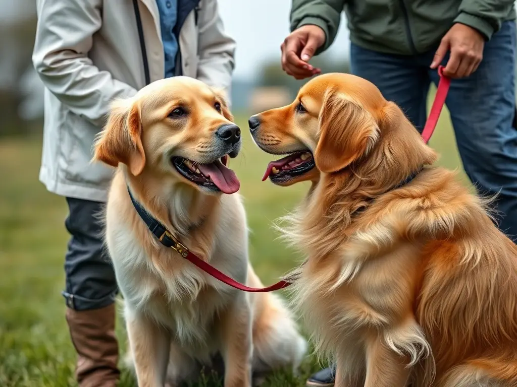 Imagen de un veterinario hablando con un dueño de Golden Retriever sobre castrarlo