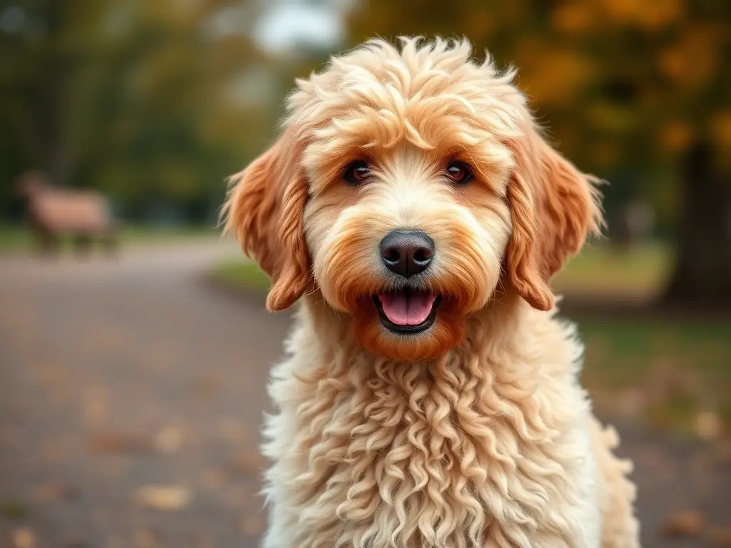 Fotorealista retrato de Goldendoodle gigante con colores variados