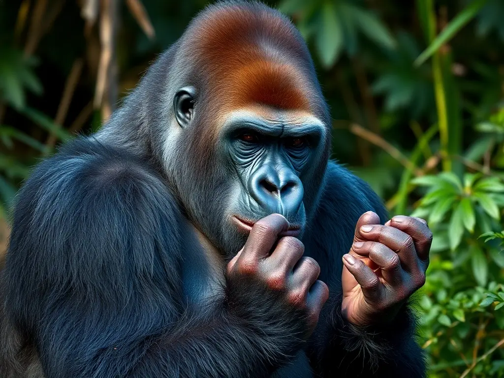 Fotografía realista de un gorila en su hábitat, 8k, sin texto ni logo