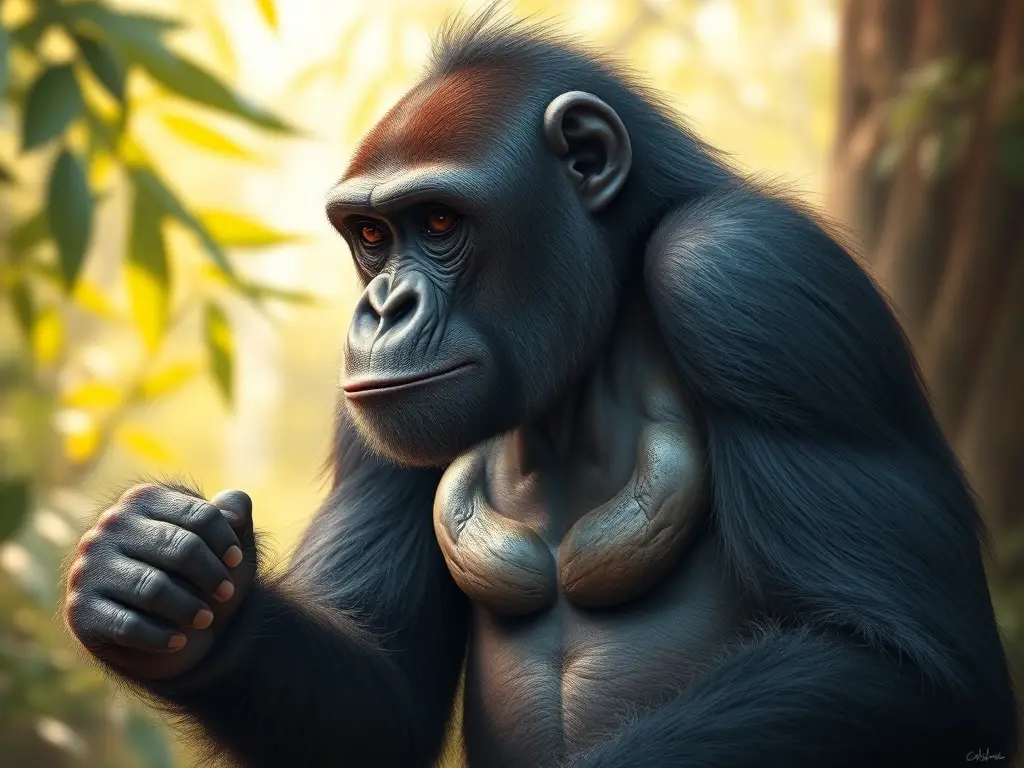 Imagen fotorealista de una hembra de mono en hábitat natural