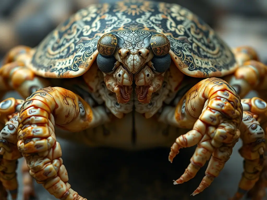 Fotorealistic rendering detallado de Grillos Corteza landrevinae, con ornamentos y logos