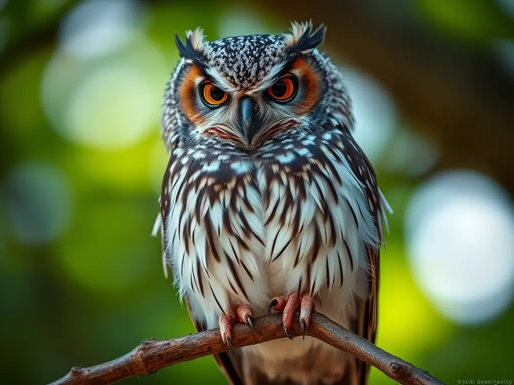Fotografía realista de un búho reale con plumas detalladas en un tronco