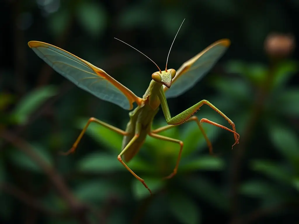 Fotorealistic portada de un artículo sobre mantis y saltamontes