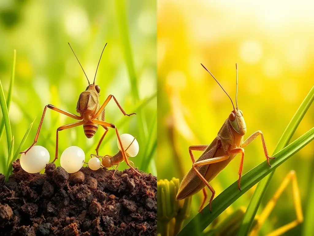 Ilustración del ciclo de grillo y saltamontes