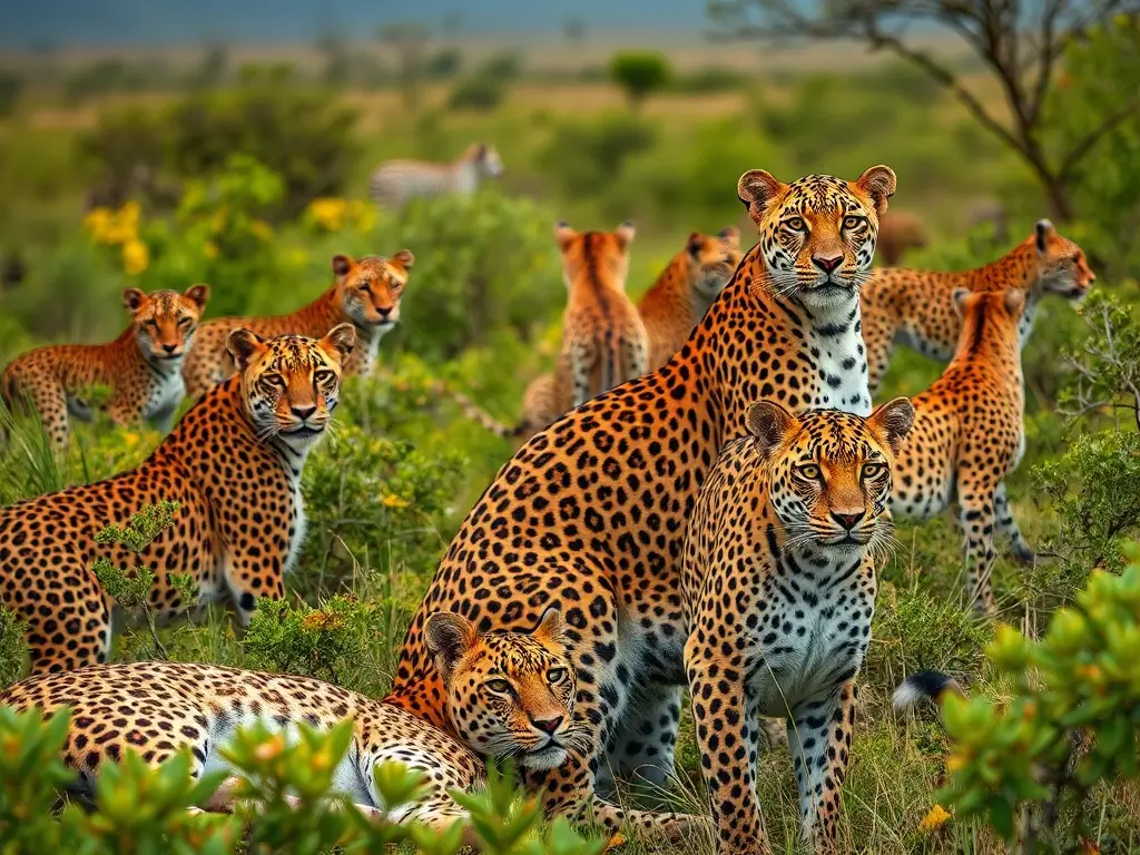 Foto realista y detallada de sabana con guepardos majestuosos