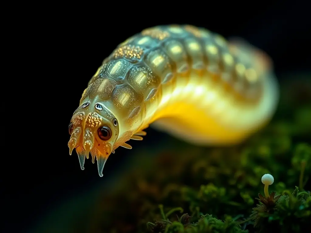 Fotorealista 8k retrato detallado de un nematodo bioluminescente