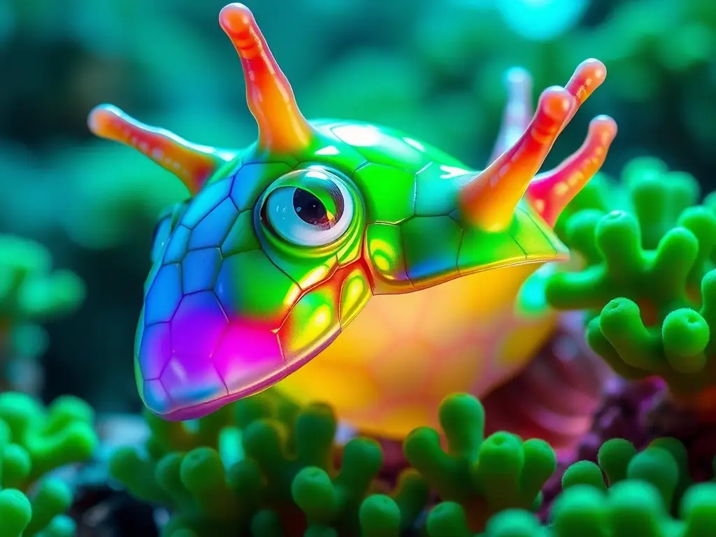 Una impresionante concha coral con un slug multicolor