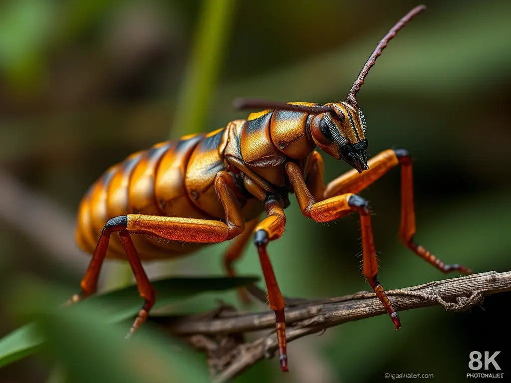 Ilustración de insecto con exosqueleto que revela detalles en un entorno natural