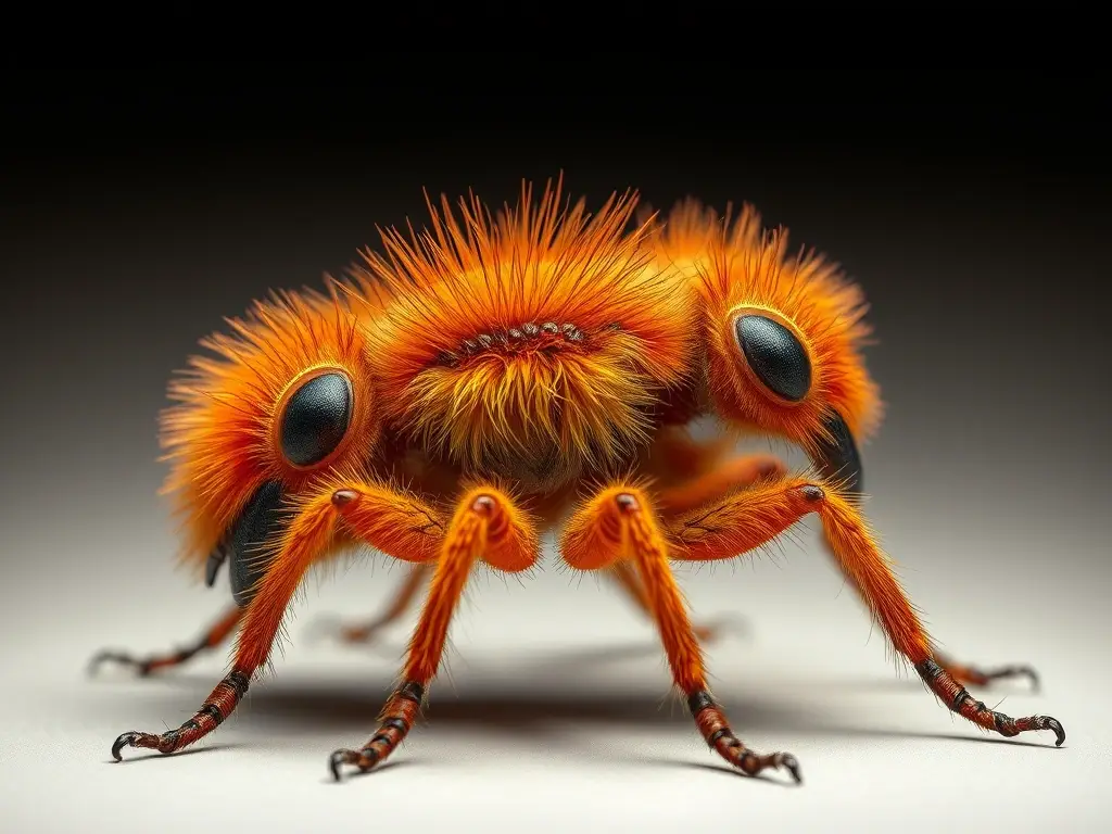 Propuesta artística de insecto hairy en color naranja