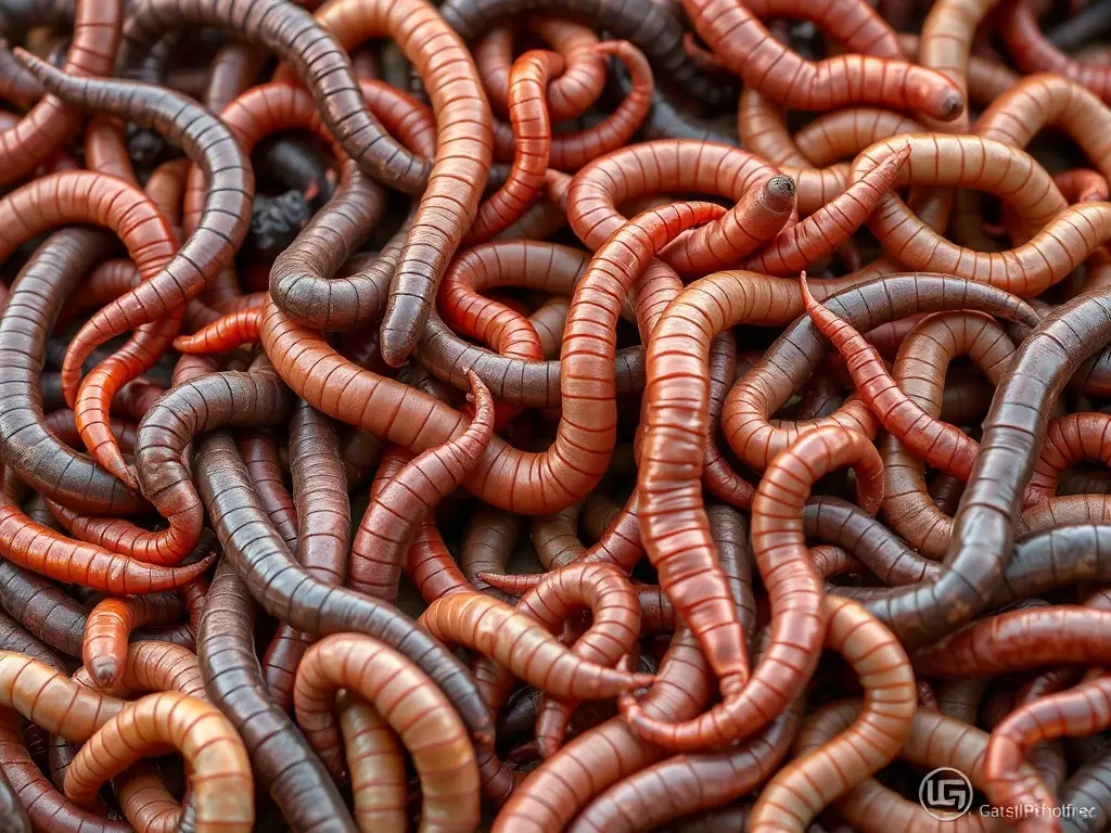 Imagen realista de lombrices terrestres, con texturas naturales