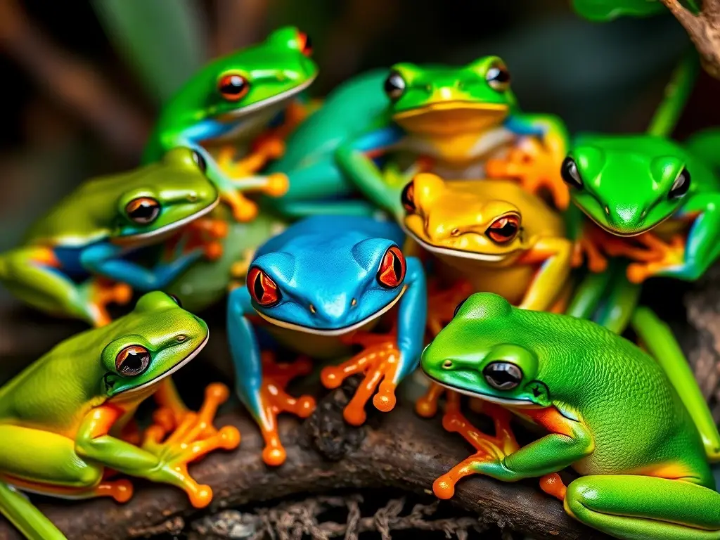 Foto realista de árbol frogs diversos y vibrantes