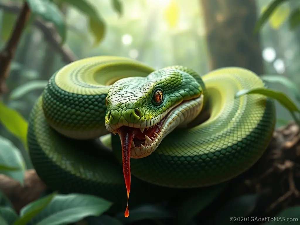 Ilustración realista de serpiente de cascabel en un bosque