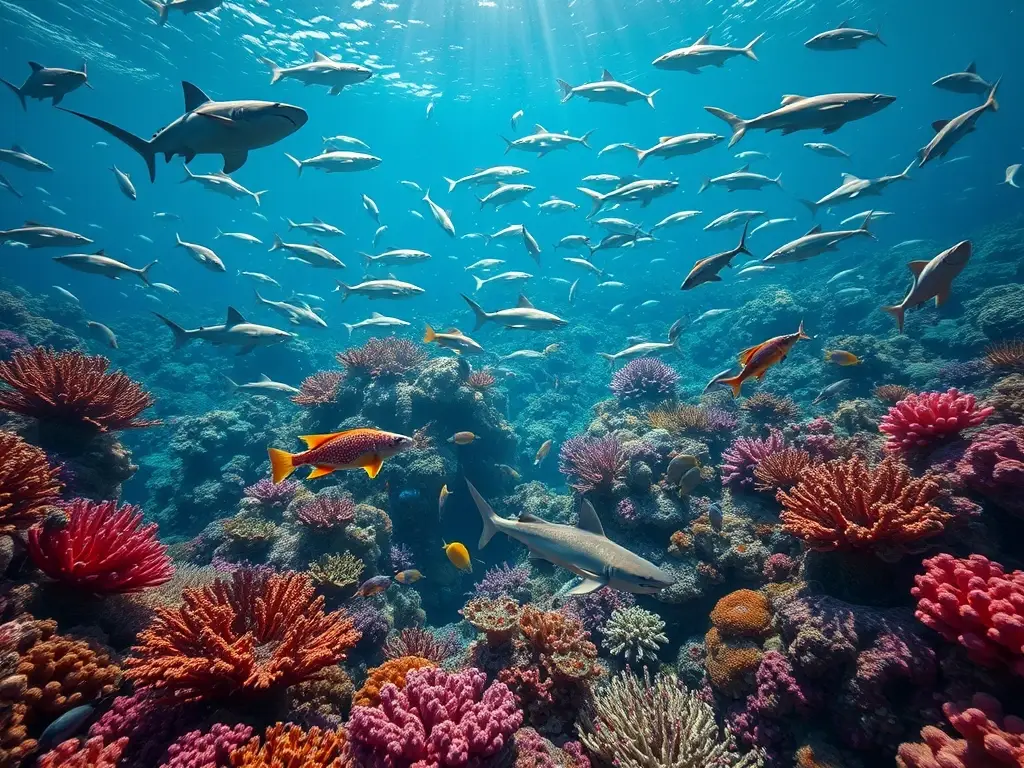 Fotorealistic imagen de coral vibrante con vida marina