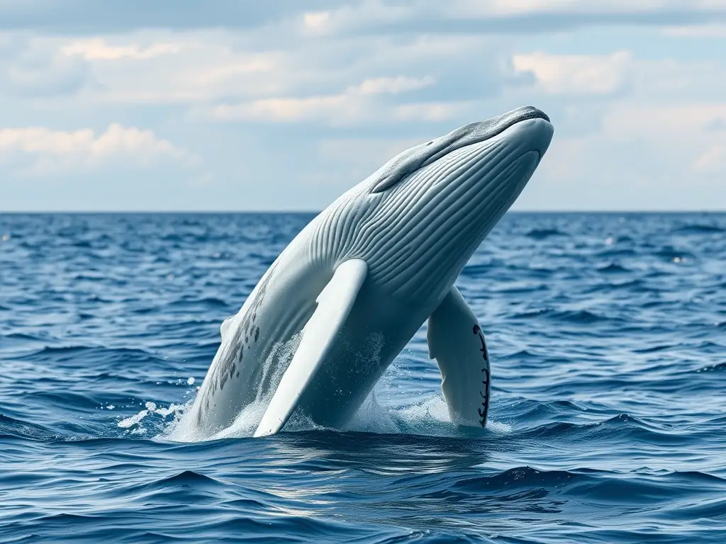 Fotografía realista de un ballena blanco saltando del océano