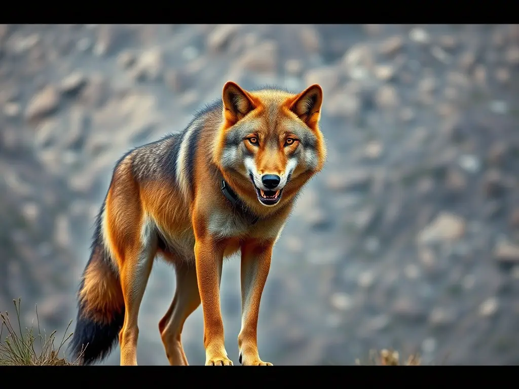 Fotorealista de un lobo ibérico majestuoso en un paisaje montañoso