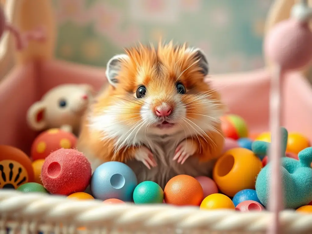 Un hamster bebé juguetón y adorable en un entorno cálido y colorido