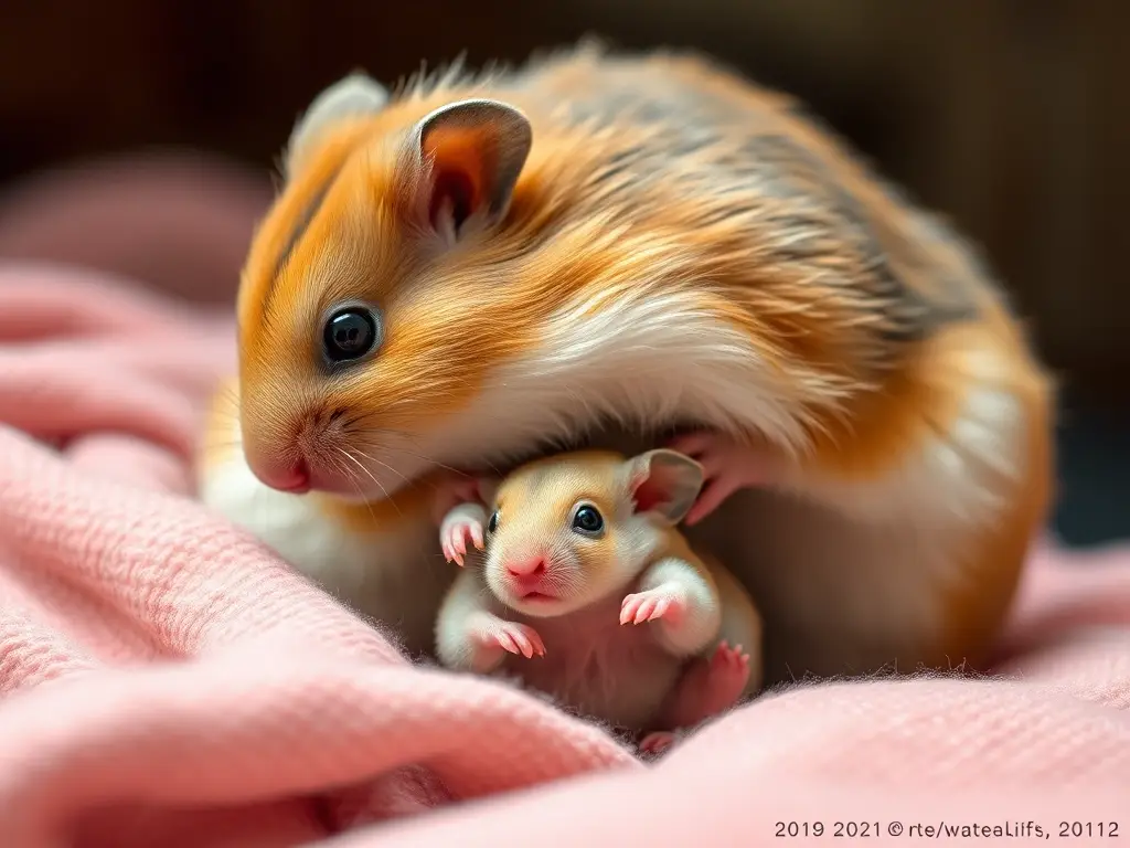 Imagen detallada de una hamster madre dando a luz, fotográfica