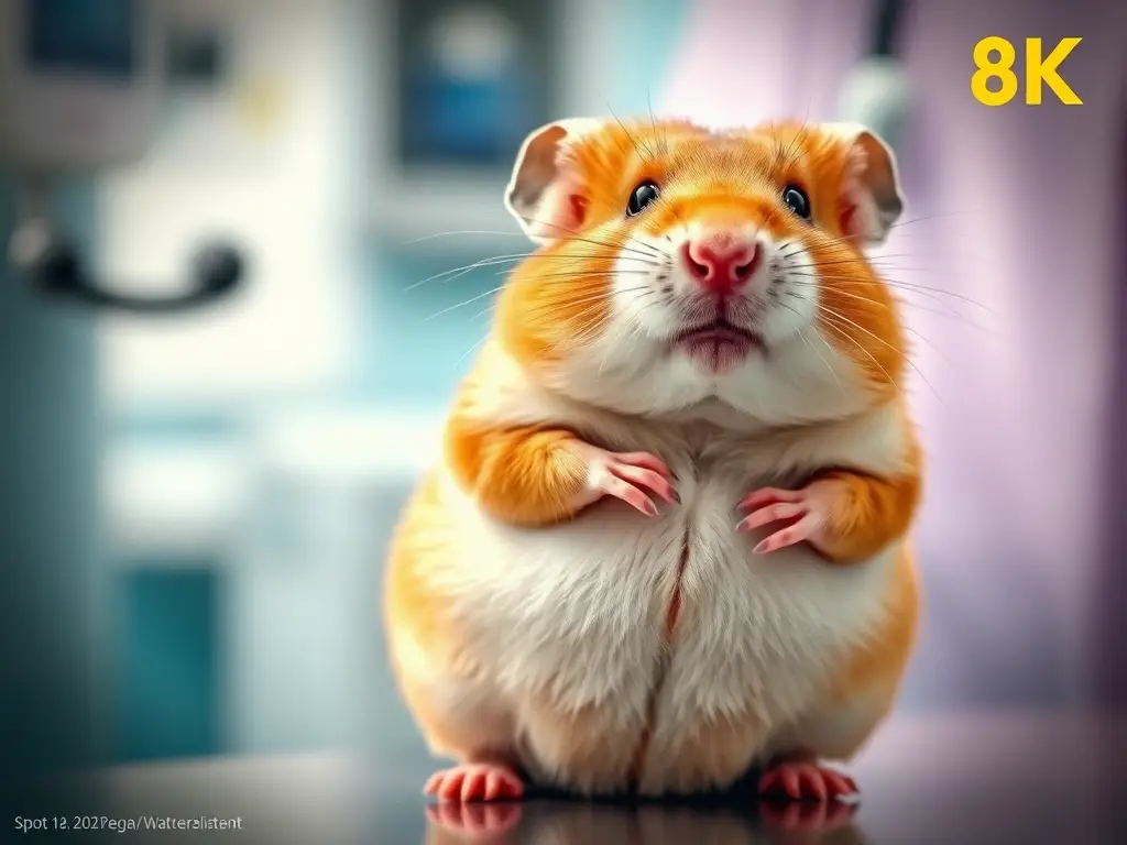 Imagen realista de hámster embarazada, chequeo rutinario en clínica veterinaria