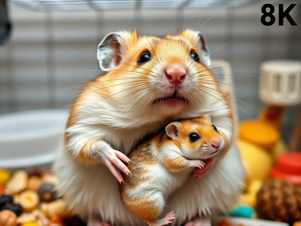 Foto realista de hamster femenino materna con bebé