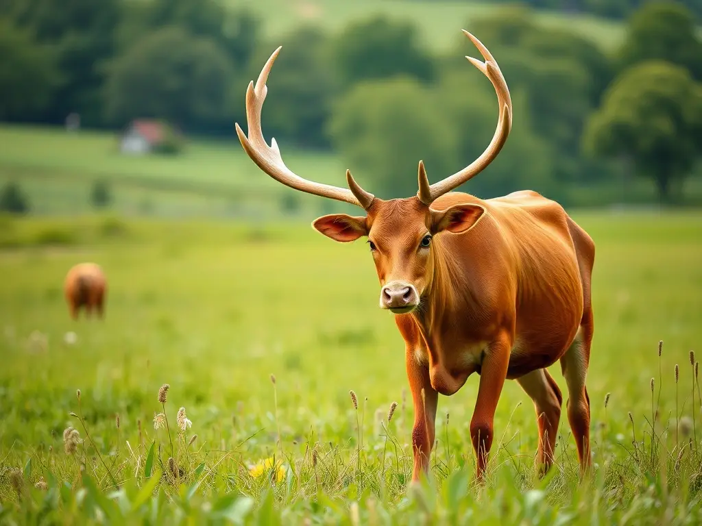 Imagen de una vaca de cuerno real en un prado con alta resolución
