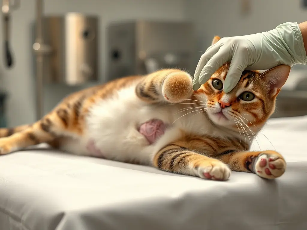 Veterinario cuida a gata operada en quirófano