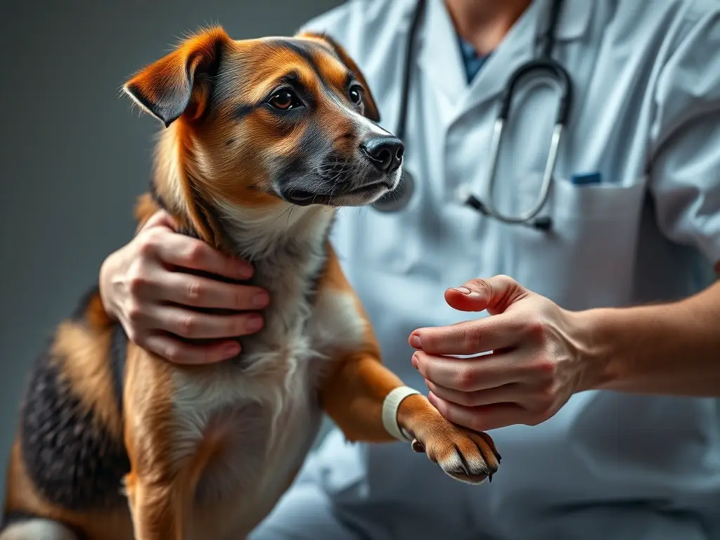 Imagen fotorealista de veterinario con perro y bandada, detalles naturales