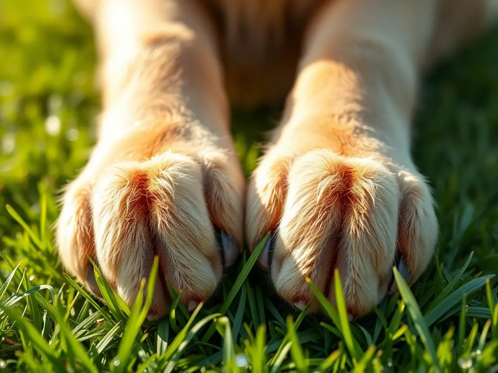 Primer plano de patas de golden retriever