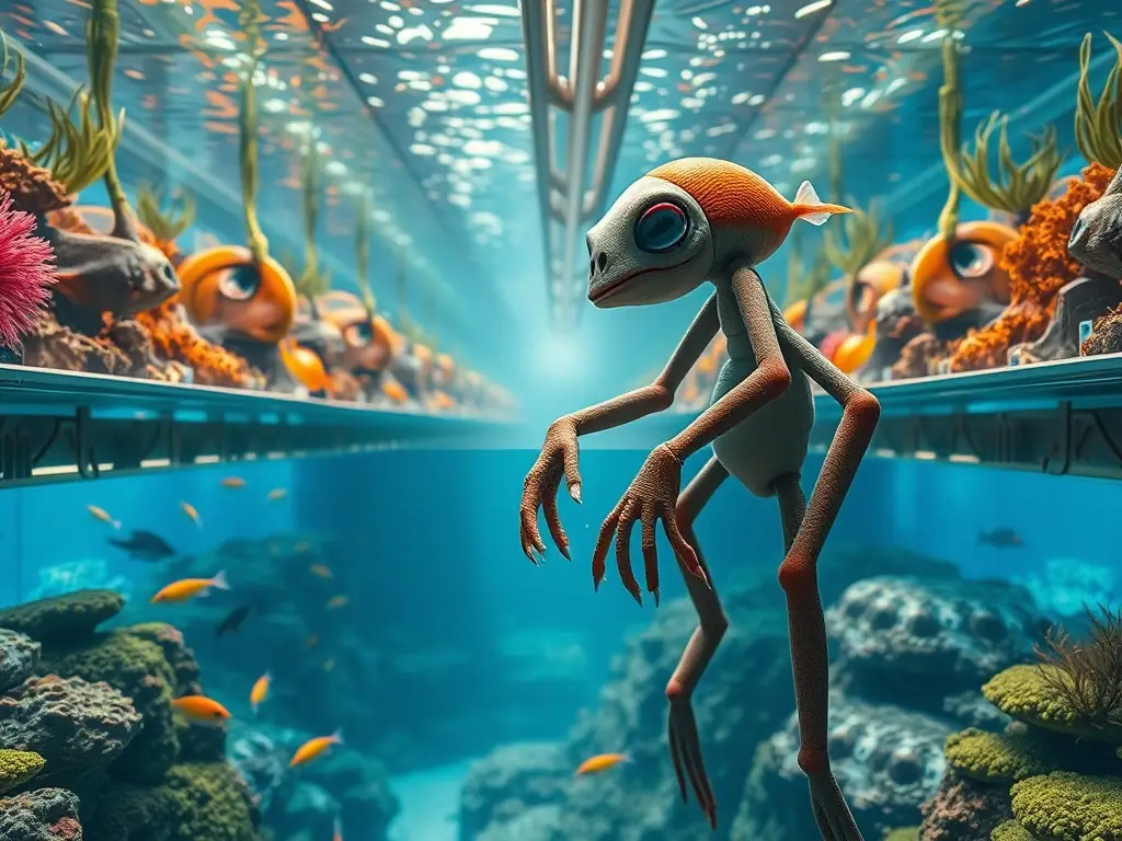 Fotografía detallada de un acuario con coral y peces