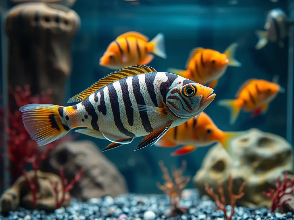 Fotorealistic del tanque de peces con zafiros
