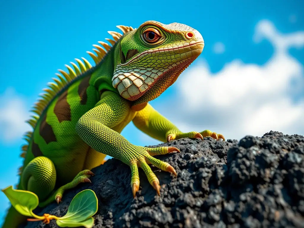 Imagen detallada de iguana verde en Galápagos