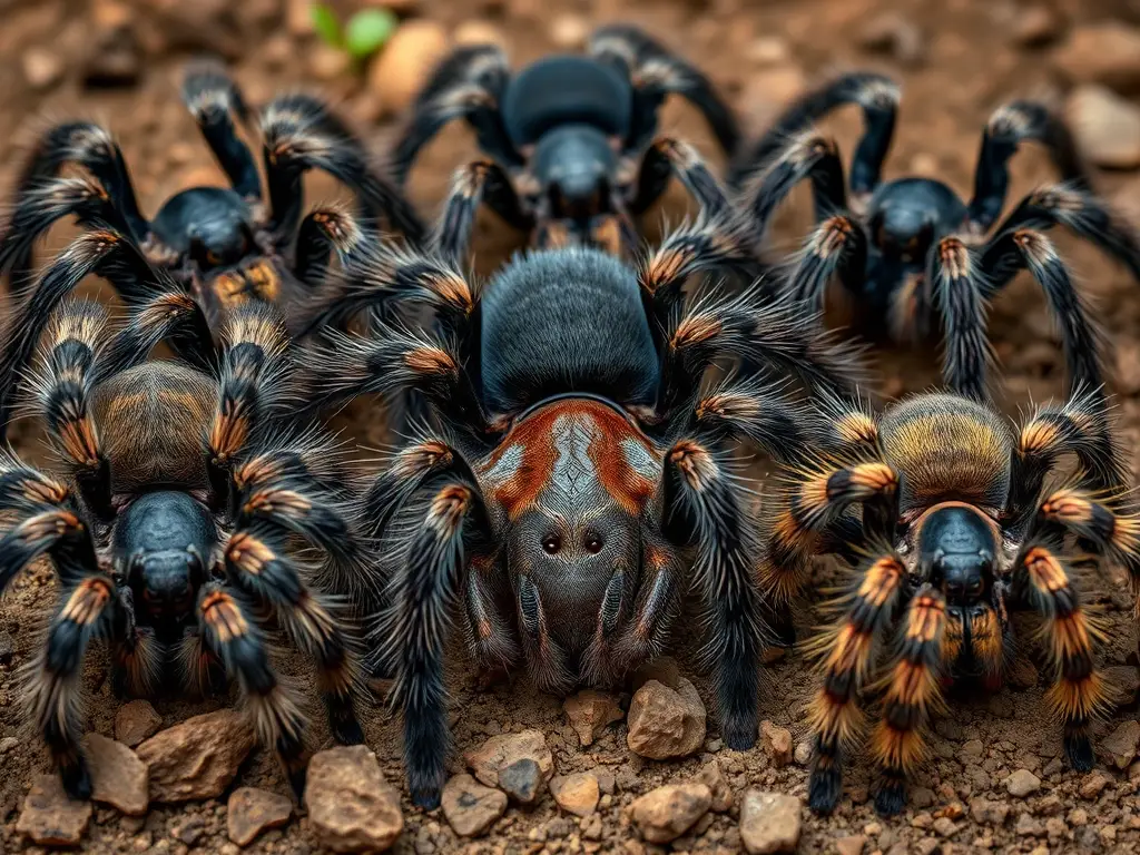 Imagen realista de tarantulas Brachypelma y Grammostola, natural y detallada