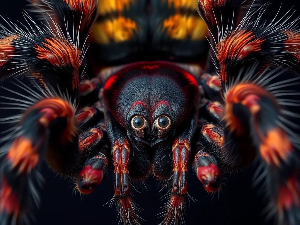 Fotografía realista de tarántula Caribena versicolor, precisa, natural, 8k