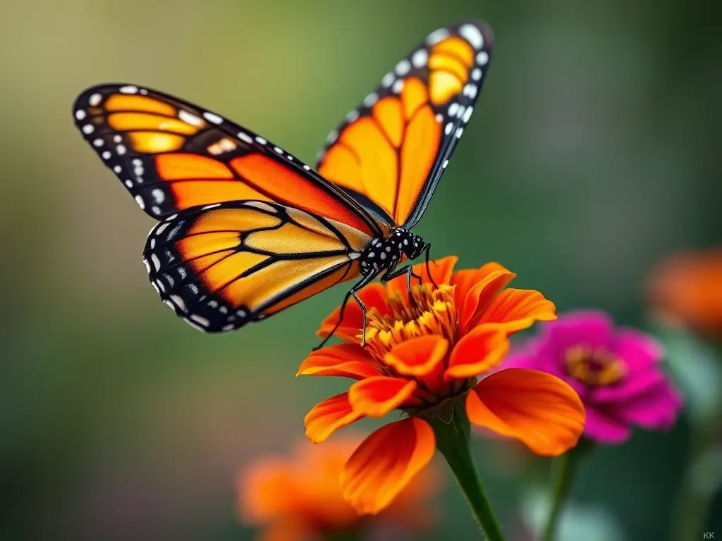 Fotorealista, mariposa monarca vibrantly en flor de real