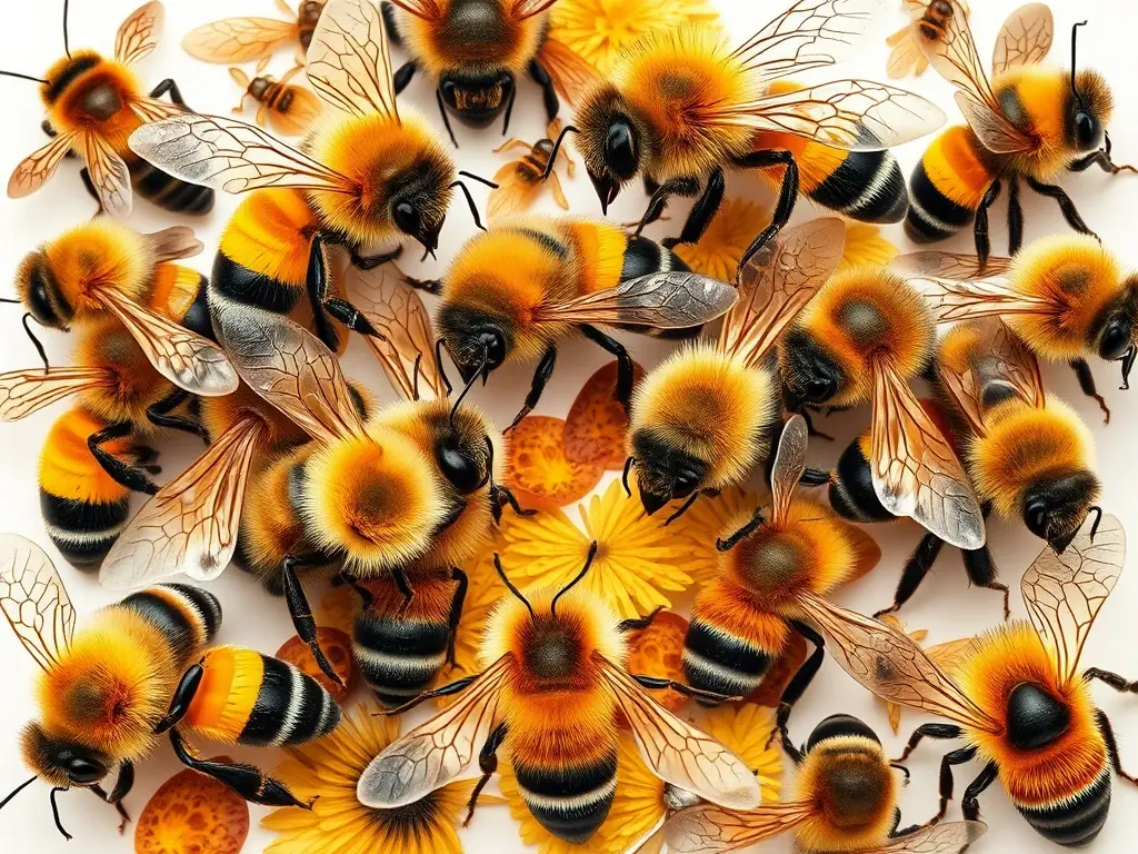 Collage realista de abejas con precisión científica y estética