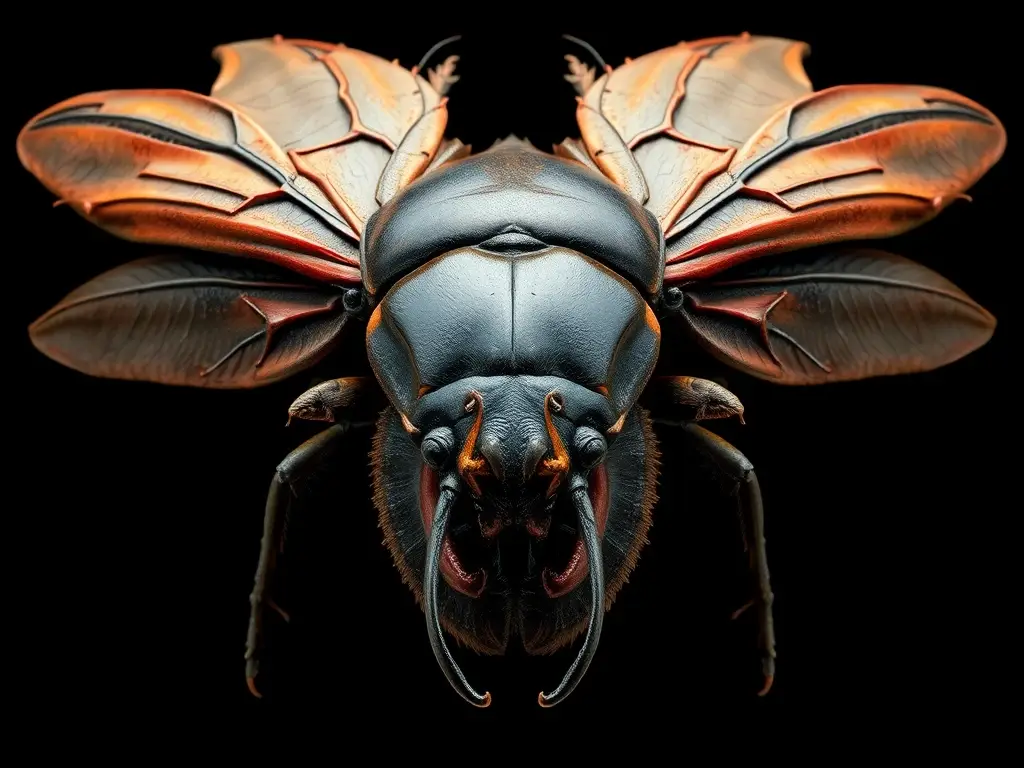 Photorealistic painting de un insecto gigante, sin texto ni logos