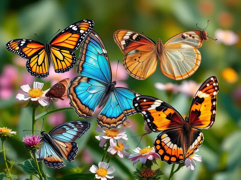 Collage fotorrealista de mariposas y polillas