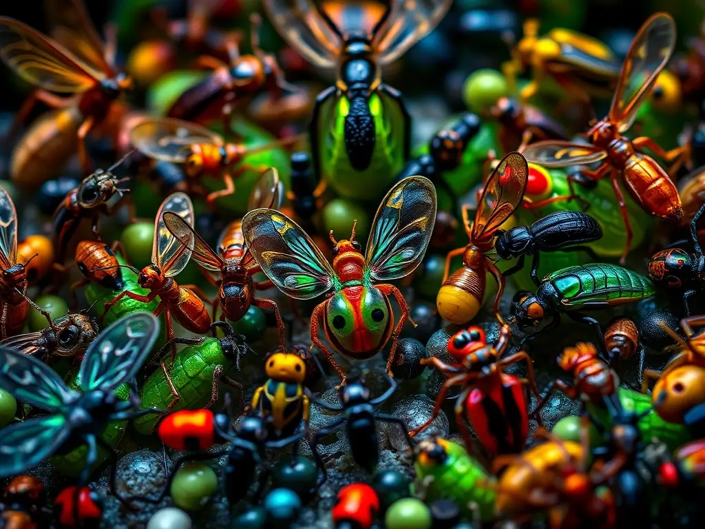 Minimalista colección de insectos bioluminiscentes a alta resolución