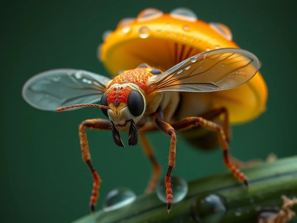 Imagen detallada de 10 insectos diminutos con alas cristalizadas
