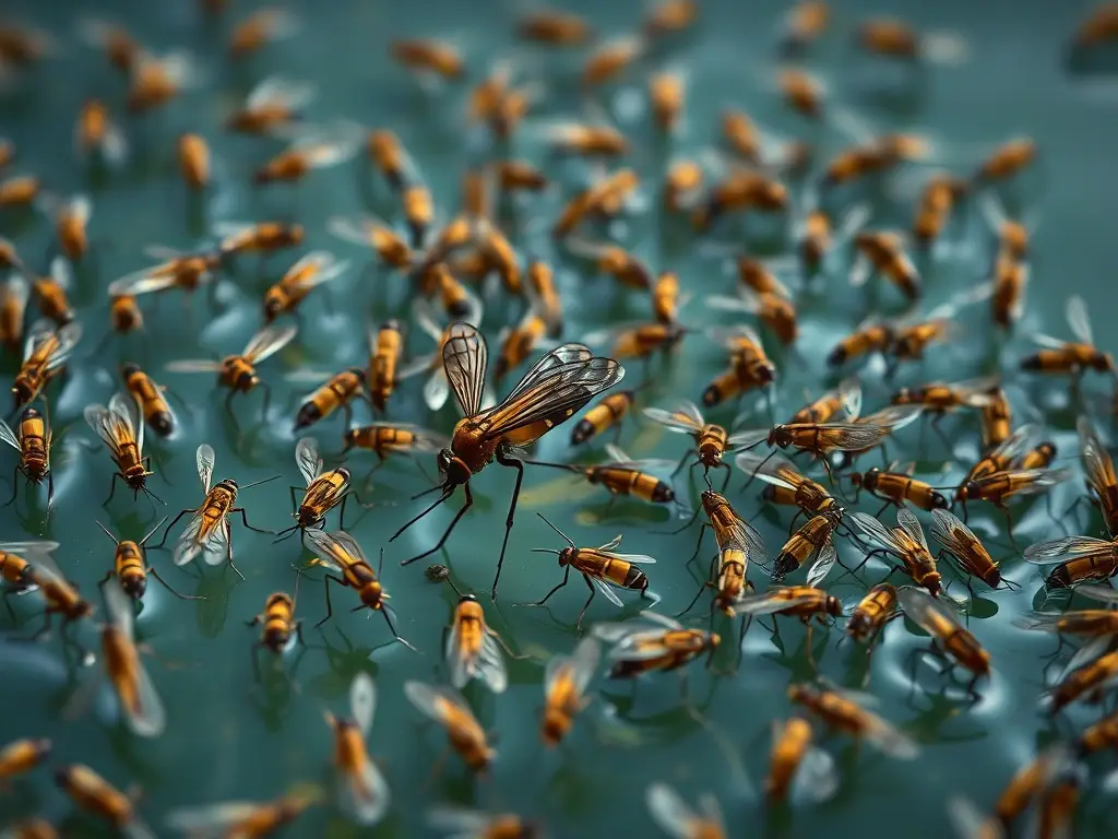 Fotorealista de mosquitos Culex pipiens en una piscina sumergida