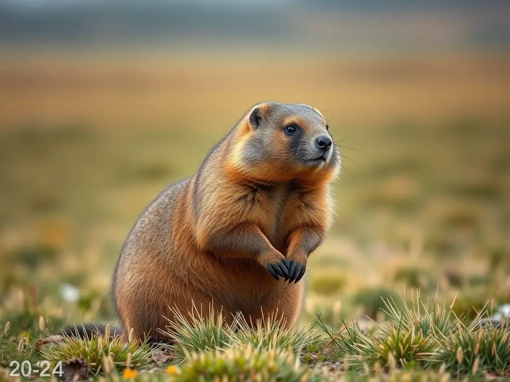 La Marmota Bobak en un espacio abierto de estippe desértica