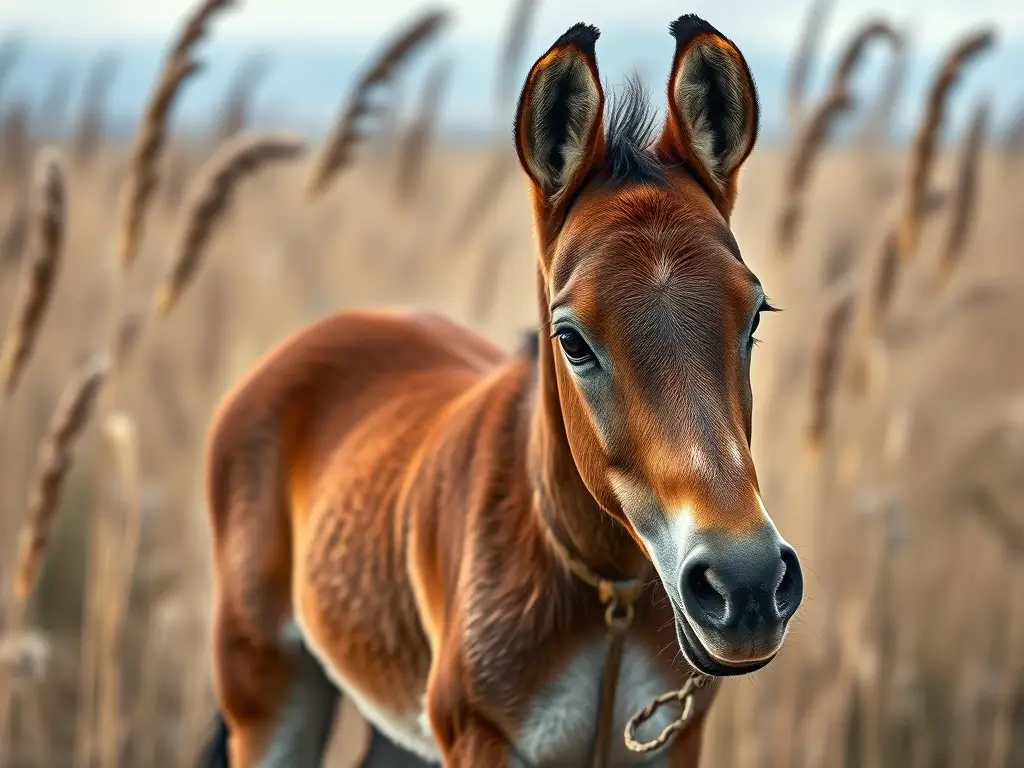 Photorealistic portrait of a Przewalski foal in wild steppe