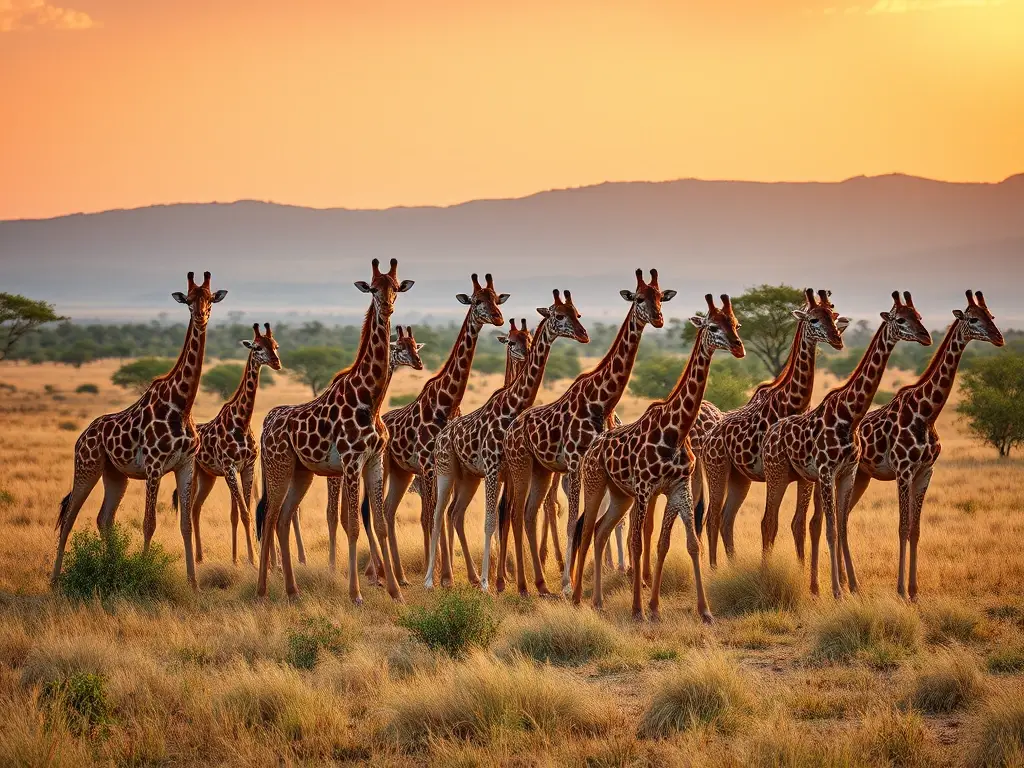 Fotografía realista de savana con jirafas vibrantes