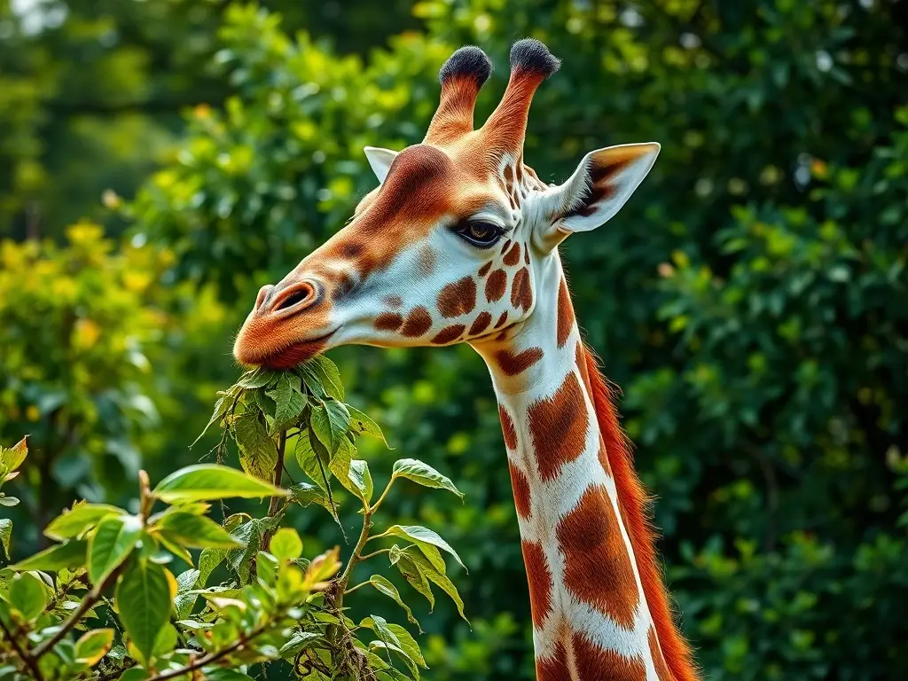 Foto realista de un jirafa leyendo hojas en savana