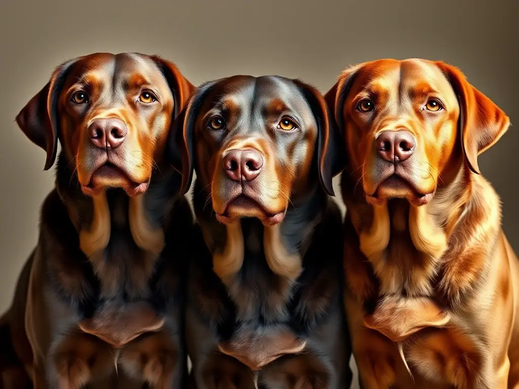 Fotografía realista de un trio de labrador retriever impecables, con luz natural