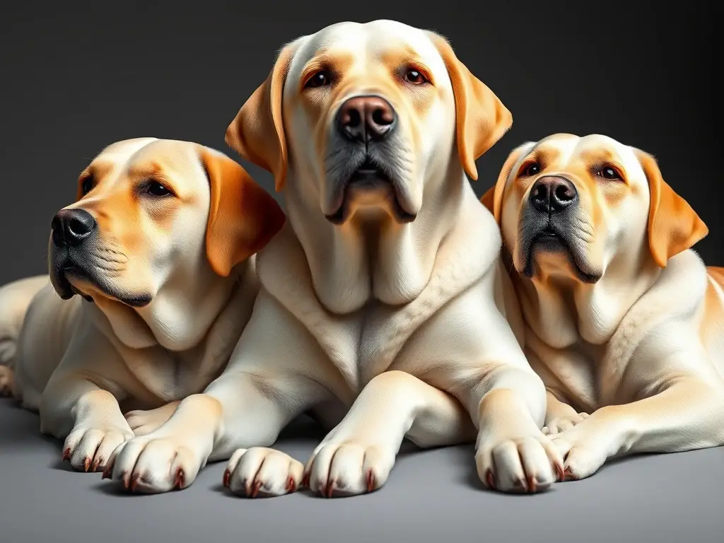Imagen fotográfica realista de tres labradores elegantes