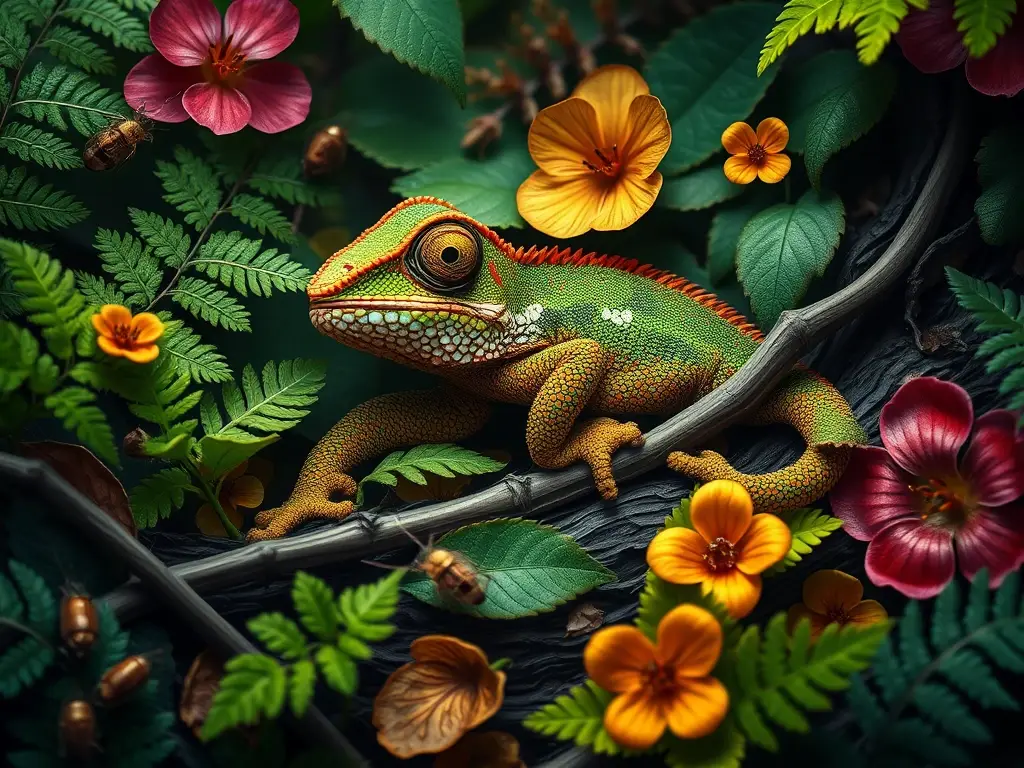 Un retrato fotorealista, de 8K, de un camaleón