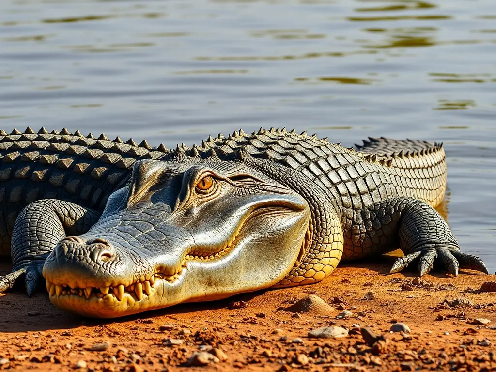 Foto realista de un cocodrilo africano majestuoso descansando