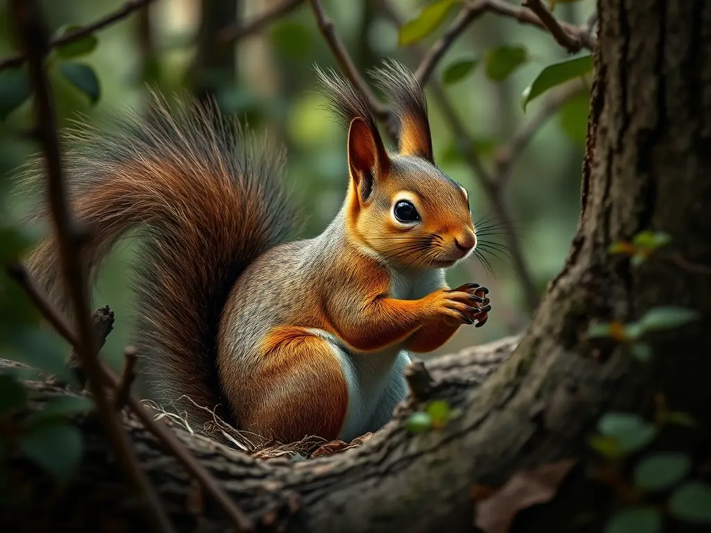 Foto real de una ardilla terrestre en bosque 8k, sin texto ni logos